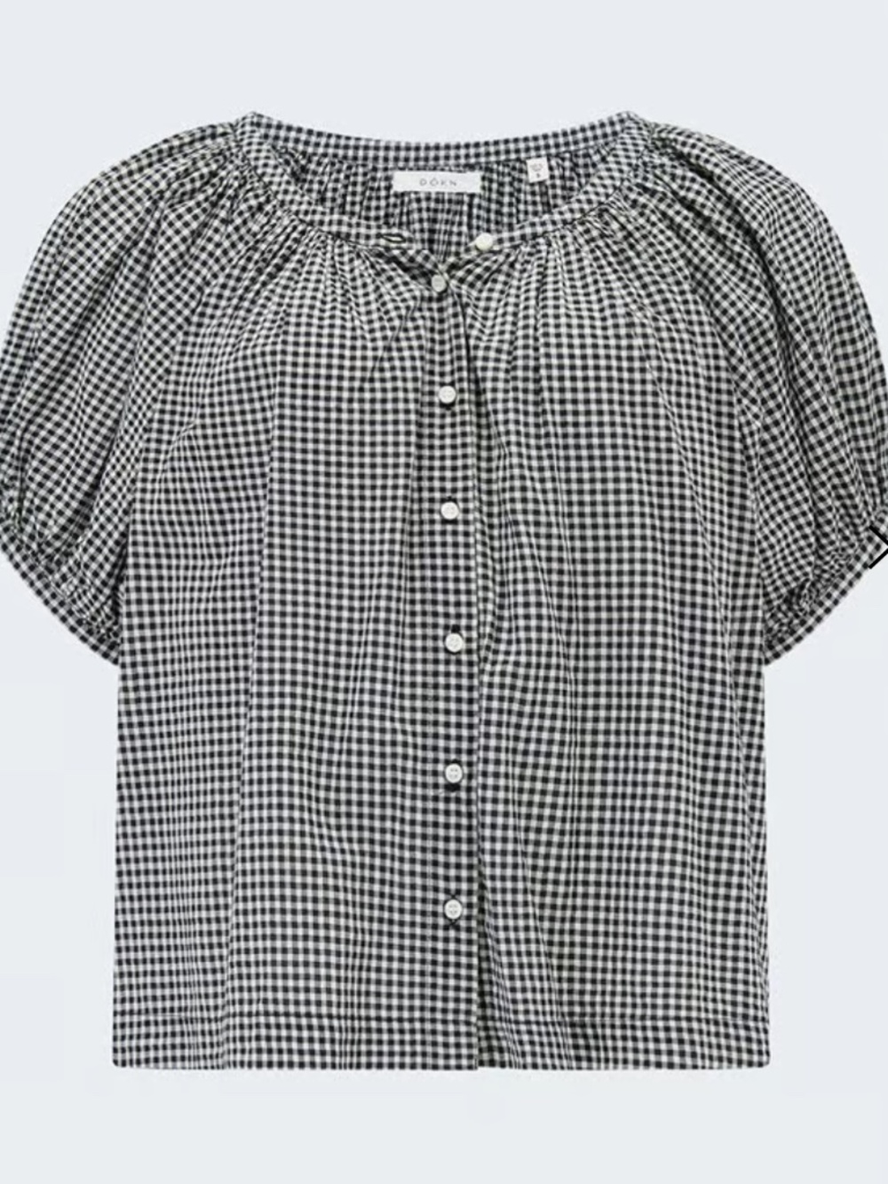 DÔEN La Maddalena Gingham June Top in Black Gingham 100% Organic Cotton Size XS